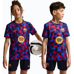 Nike Детска футболна тениска Nike FC Barcelona Dri-Fit Pre-Match noble red/mineral yellow