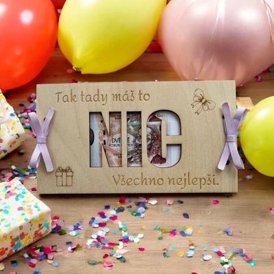 Dřevěná obálka na peníze NIC všechno nejlepší