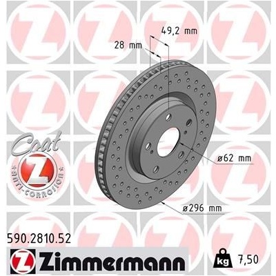 Brzdový kotúč (cena za 1ks) ZIMMERMANN 590.2810.52