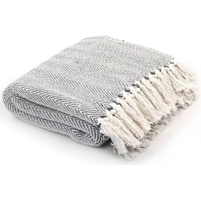 vidaXL Декоративно одеяло, памук, рибена кост, 220x250 см, сиво (245320)