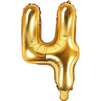 PartyDeco Fóliový balónek číslo 4 zlatý 35 cm