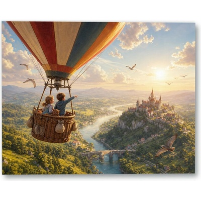 Plakát – Let balónem nad hradem v údolí 100 × 80 cm Bez rámu Bez rámu Ne – Hledejceny.cz