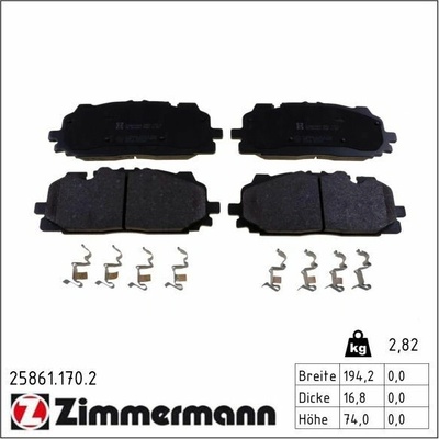 Brzdové platničky kotúčovej brzdy Zimmermann 25861.170.2 — 194 × 74 × 17 mm