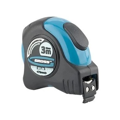 GROSS Ролетка Schlagfest, 3 m х 19 mm, магнитен накрайник, двустранна скала, GROSS