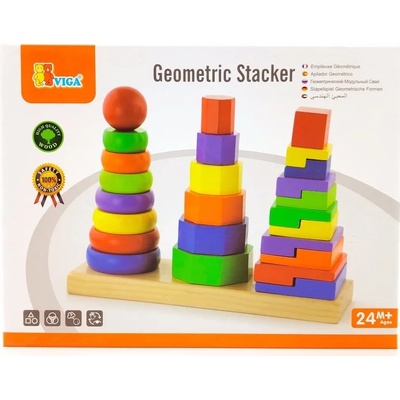 Viga Игрален комплект Viga - Дървени геометрични пирамиди (50567)