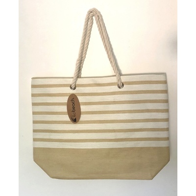 Koopman plážová taška 52 x 38 x 16 cm béžová s bílými pruhy