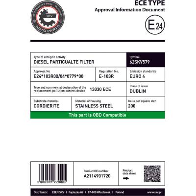 Filtr pevných částic - DPF ESEN SKV 62SKV579