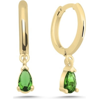 Lunica Stříbrné náušnice EMERALDOVÁ KAPKA GOLD 0838
