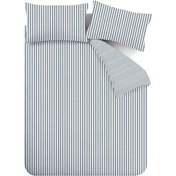 Catherine Lansfield Синьо двойно удължено фланелено спално бельо 230x220 cm Stripe - Catherine Lansfield (BD/57778/W/KQS/BL)