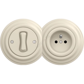 Image 1 of Reblig - ретро еднополюсен ключ № 1 и розетка 230 V с бежова рамка (RG0135D)