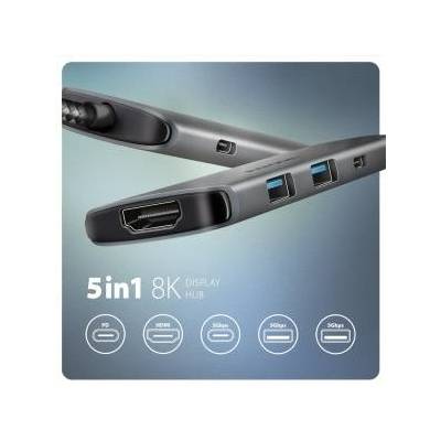 HMC-5H8K Multiport 2x USB-A Hub, 1x USB-C, 8K HDMI, USB 3.2 Gen 1 Hub, PD 100W, 15cm USB-C Cable