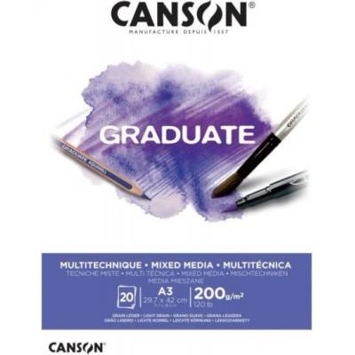 Canson Skicák Graduate Mixed Media na mokré techniky bílý 200g m2 20 listů A4