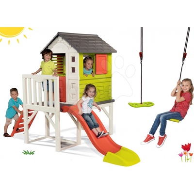 Smoby Set domeček na pilířích Pilings House s 1,5 m skluzavkou a výškově nastavitelná houpačka Activity Swing od 24 m