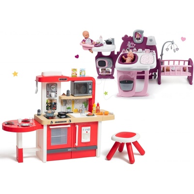 Smoby Set kuchynka rastúca s tečúcou vodou a mikrovlnkou Tefal Evolutive a domček pre bábiku Violette Baby Nurse Large Doll's Play Center