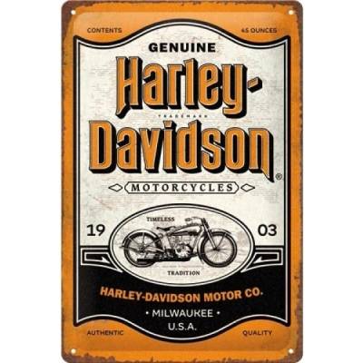 Plechová ceduľa Harley-Davidson - Genuine Motorcycles, 20 x 30 cm