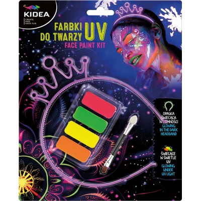 Kidea farby na tvár svietiace pod UV a čelenka