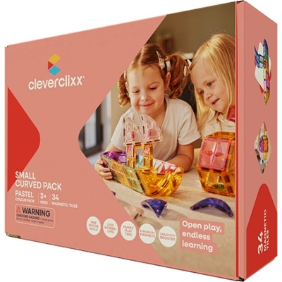 Cleverclixx Магнитен строителен комплект Small Curved Pack Pastel - 34 бр