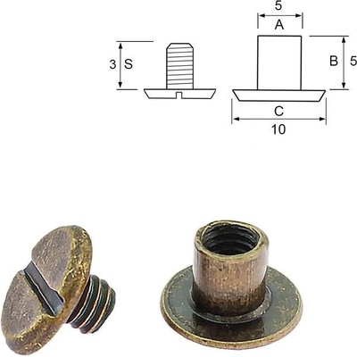 Nýt šroubovací 5 mm, Ø 5 mm staromosaz Počet: 1 ks – Zboží Mobilmania