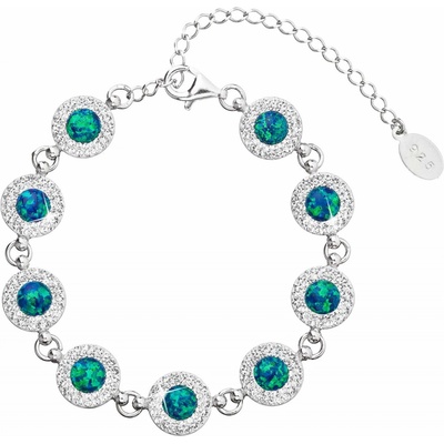 Pavona stříbrný se syntetickým opálem a krystaly Preciosa zelený 33105.1