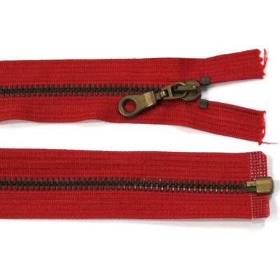 Kovový zip no.5 rozepínací 50cm (staromosazné zoubky) - více barev b: 11 červená