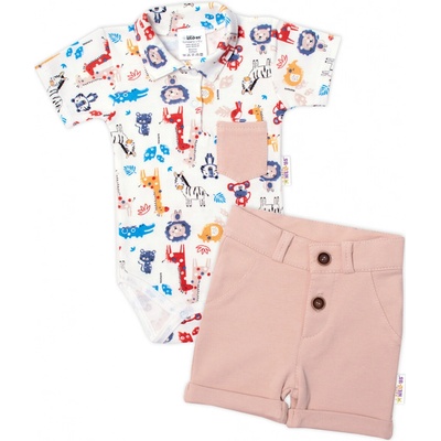 Baby Nellys 2-dielna sada body kr. rukáv kraťasky Safari ecru/béžová