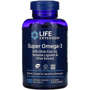 Life Extension Super Omega-3 EPA/DHA with Sesame Lignans & Olive Extract | Enteric Coated [120 Гел капсули]