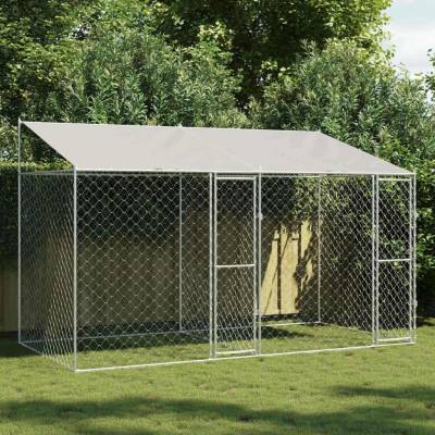 vidaXL Klec pro psy se střechou 400 x 200 x 256 cm ocel a PE stříbrná 9799.3368298