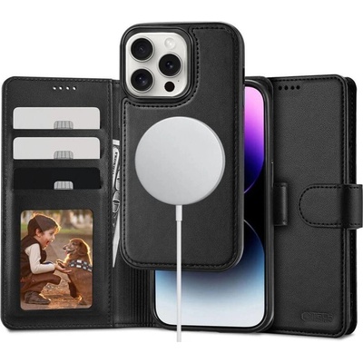 Tech-Protect Magsafe Кожен Калъф с Джобове за iPhone 16 Pro, Tech-Protect Wallet Book Case, Черен (5906302311606)