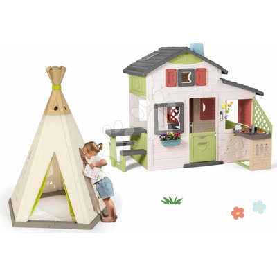 Smoby Set domček Priateľov a indiánsky stan Friends House Life rozšíriteľný s letnou kuchynkou
