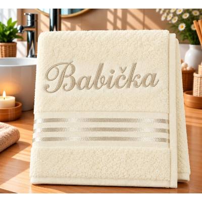 Bellatex froté ručník kolekce Linie s výšivkou Babička vanilkový 50 x 100 cm