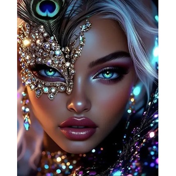 Norimpex - Puzzle Diamant painting: Woman with a peacock mask 30x40cm - 1 - 39 piese