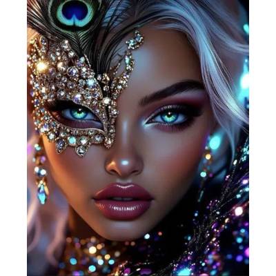 Norimpex - Puzzle Diamant painting: Woman with a peacock mask 30x40cm - 1 - 39 piese