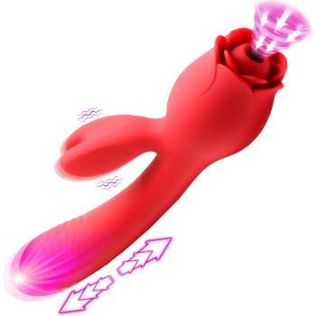 Bloomgasm Blooming Bunny Sucking & Thrusting Silicone Rabbit Vibrator Red