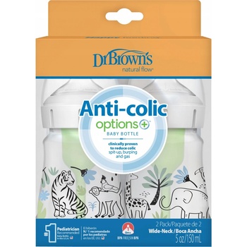 Dr. Brown’s dojčenská fľaša Džungľa options Wide Neck Anti colic 2 ks WB52014 150 ml