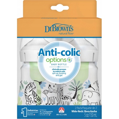 Dr. Brown’s dojčenská fľaša Džungľa options Wide Neck Anti colic 2 ks WB52014 150 ml