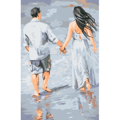 MALUJEŠ Malování podle čísel ZAMILOVANÝ PÁR NA PLÁŽI Rozměr 60 x 80 cm Rámování vypnuté plátno na rám