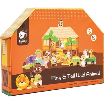 Teddies Safari/ZOO figurky dřevo + domeček