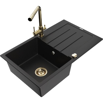 Mexen Bruno гранитна мивка с 1 гнездо и отцеждач и кухненски смесител Duero, черен - 6513-77-671600-50 (6513-77-671600-50)