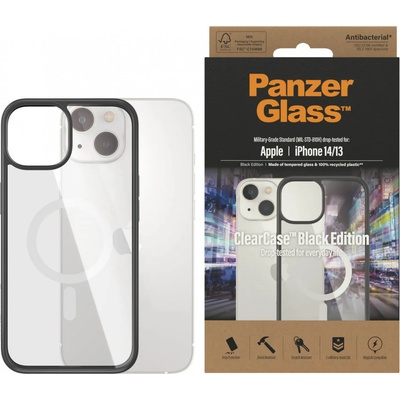 Panzer Гръб ClearCase PanzerGlass, MagSafe за Apple iPhone 14, Antibacterial - Черна рамка