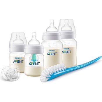 Philips Avent novorozencká štartovacia sada AirFree fľaše PP polopriehľadná +cumlík+ventil+kefa 1x1 set 125 ml+ 2 ks 260 ml