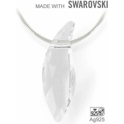 Swarovski Elements Stříbrný náhrdelník visací bílá slza, kapka, lístek 34255.1 Crystal