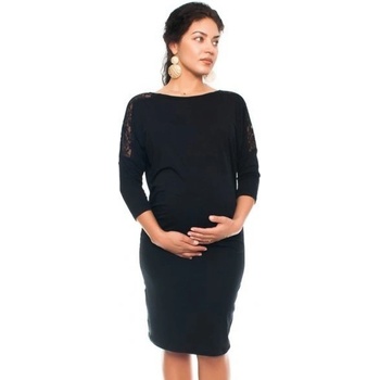 Be MaaMaa elegantné tehotenské šaty s čipkou čierne