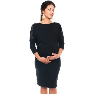 Be MaaMaa elegantné tehotenské šaty s čipkou čierne