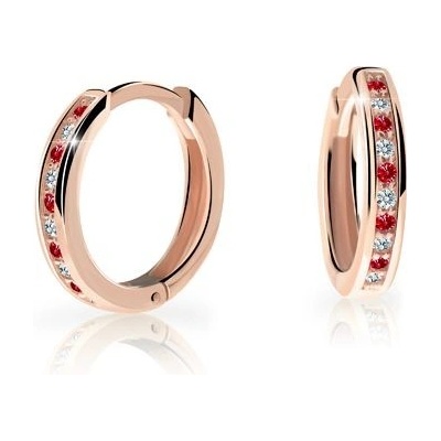 Danfil dětské náušnice kroužky C3343 z růžového zlata s kamínky Ruby Dark