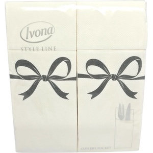  IVONA, салфетки с джоб за прибори Style Line, бели с черни панделки, 40 бр