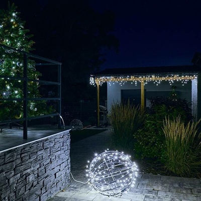 DECOLED 3D svetelná guľa LED, priemer 80 cm, ľadovo biela, čierny kábel