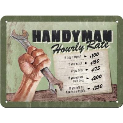 NOSTALGIC ART ceduľa 15x20 Handyman Hourly rate