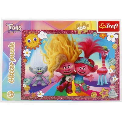Trefl Пъзел с брокат Trefl от 100 части - Сияйни тролчета (14829)