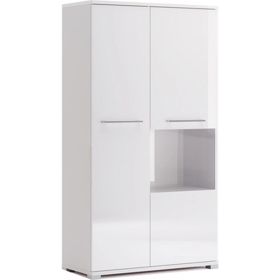 Moderní bílá lesklá knihovna Flory 90 cm se zavřenými dvířky do obýváku Intesi
