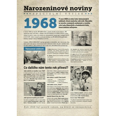 Narozeninové noviny 1968 s vlastním textem a fotografií S textem